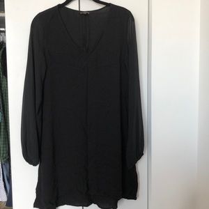 Black v neck dress with sheer sleeves